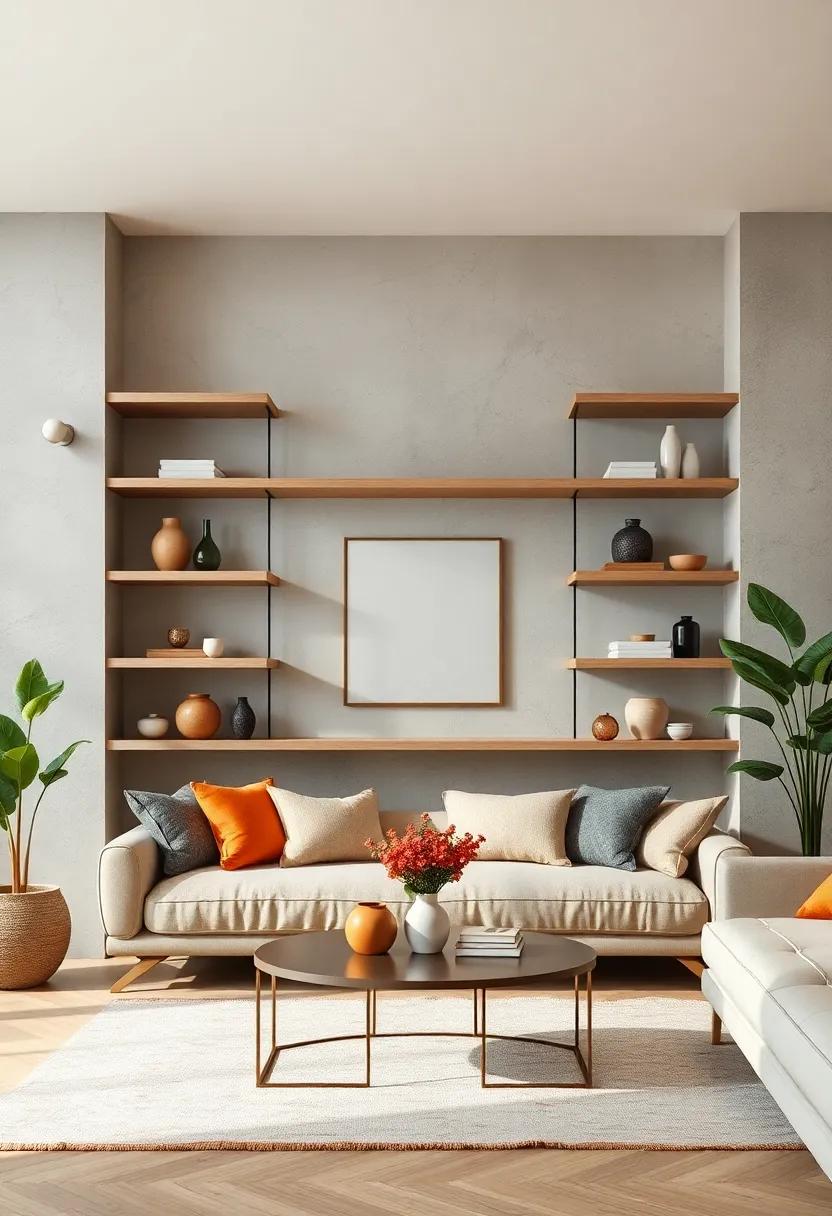 Symmetrical Shelving Arrangements With Balanced Decorative Objects for Visual Harmony