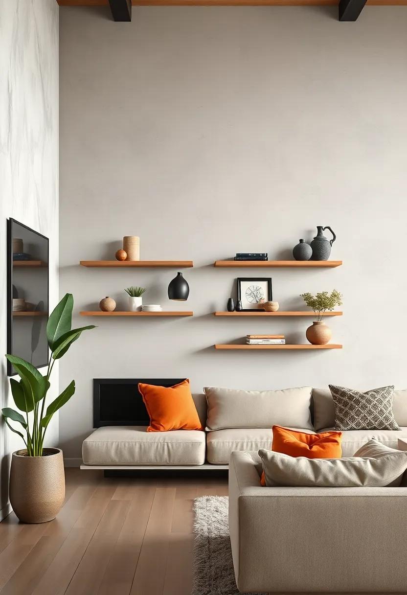 Slim Floating Shelves With Curated Artifacts Creating Focal Points Without Overcrowding