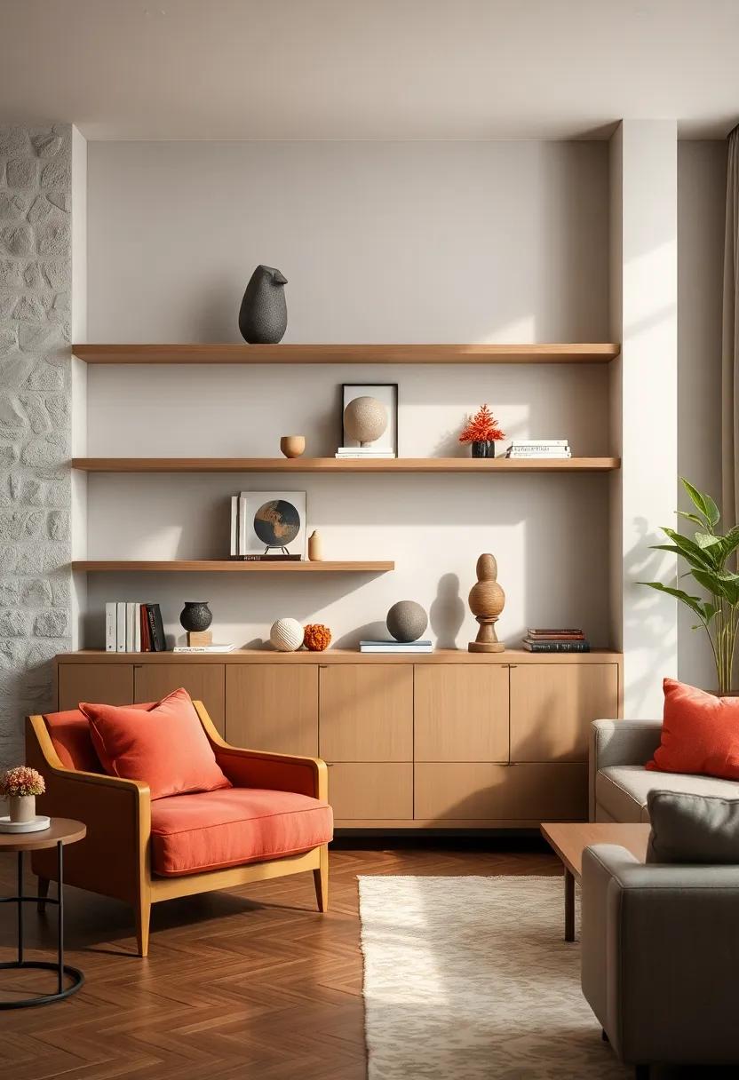 Coordinated Shelf Spaces Featuring Minimal Sculptures and Books in Clean Arrangements