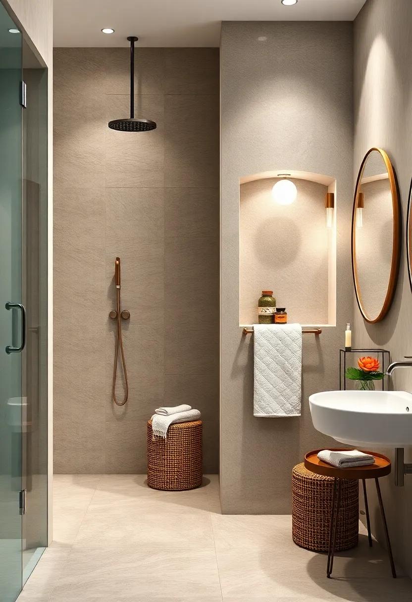 Built-In Niches in Shower Walls for Handy and Dry Towel Storage That Saves Floor Space