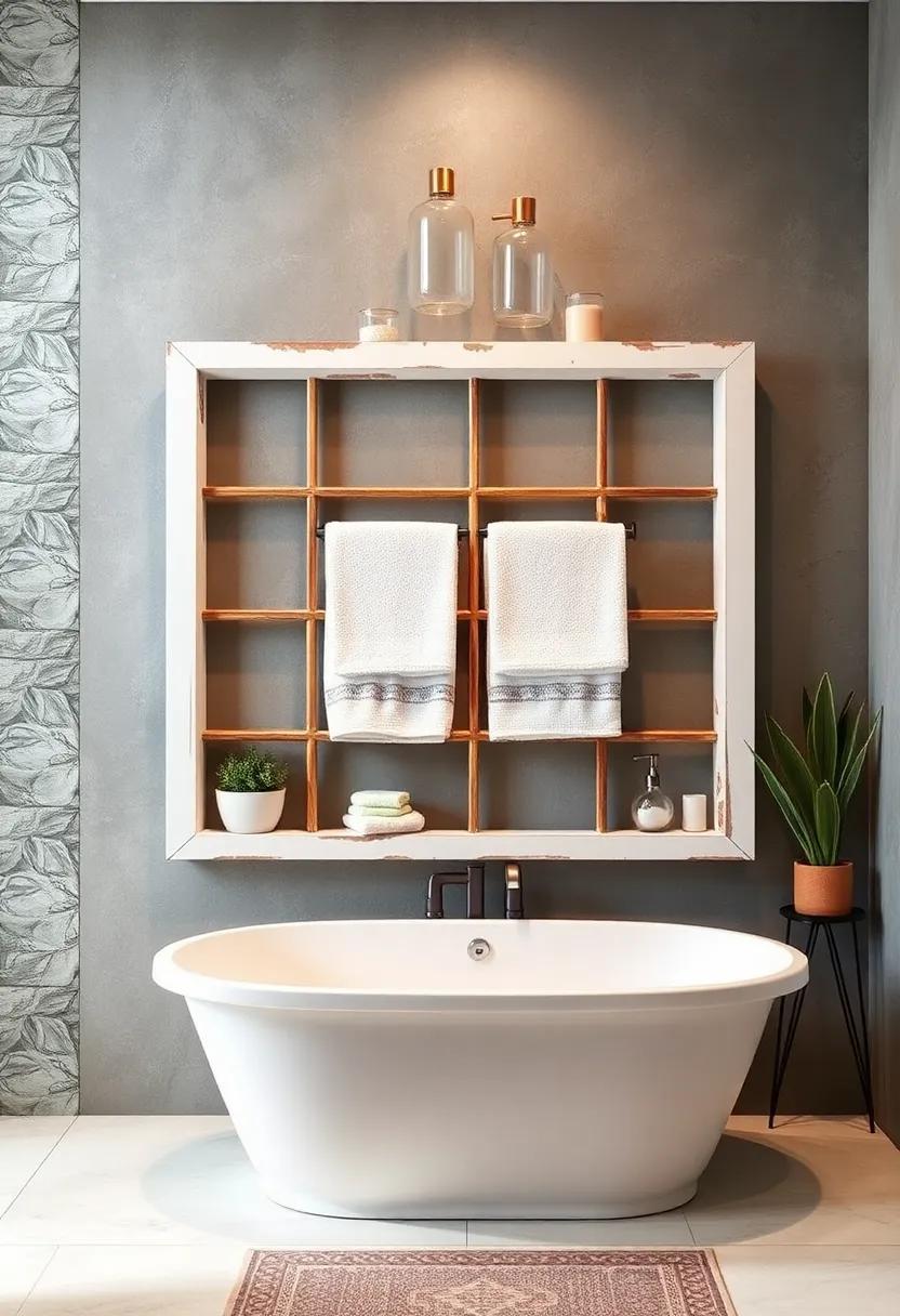 Repurposed Vintage Window Frames as Rustic and Unique Towel Display Stations