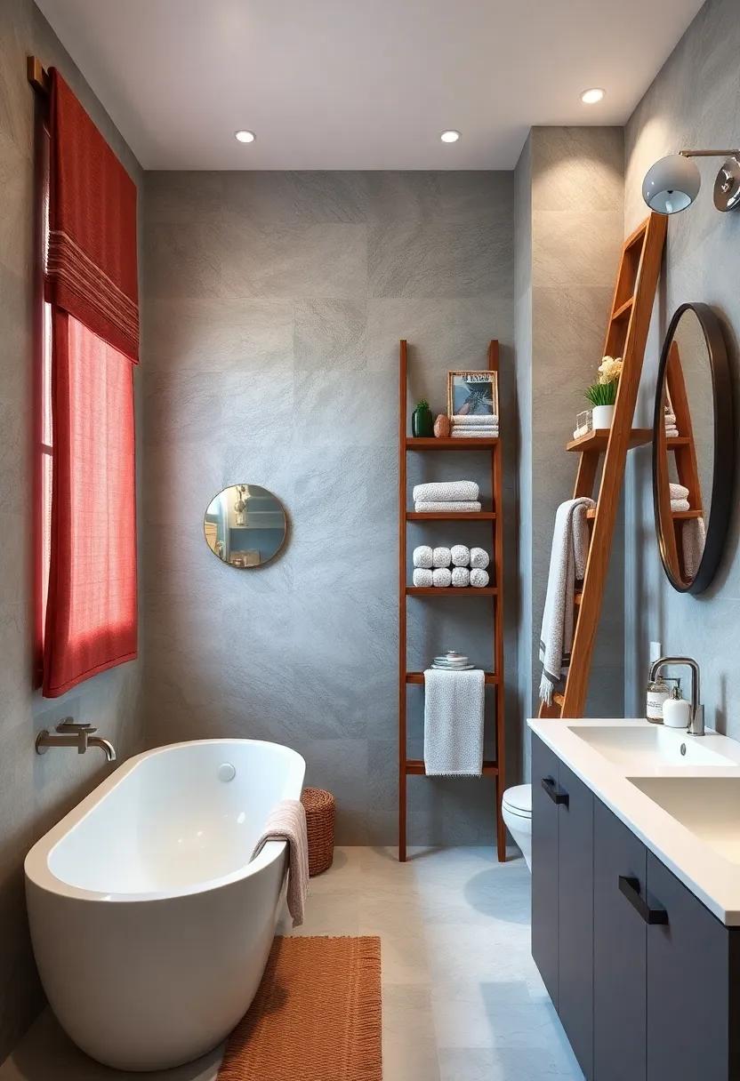 Decorative Ladder Shelves That Double as Towel Storage and Statement Pieces