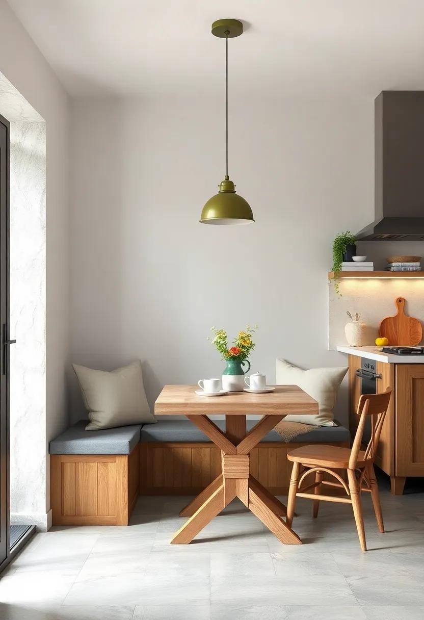 Charming Farmhouse Style Tables with Distressed Finishes Creating Cozy Vibes in Petite Kitchens