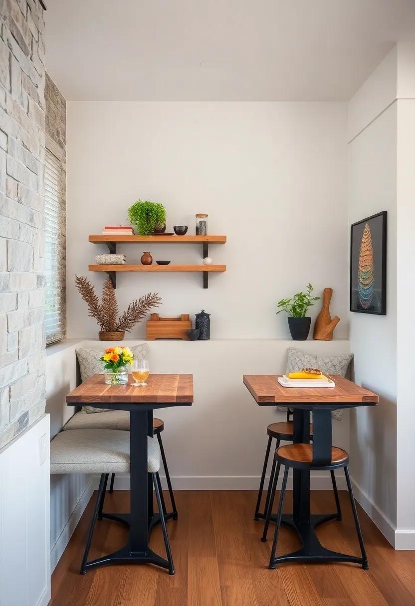 Industrial Style Metal and Wood Tables Creating a Bold Cozy Nook Amid Urban Kitchen Vibes