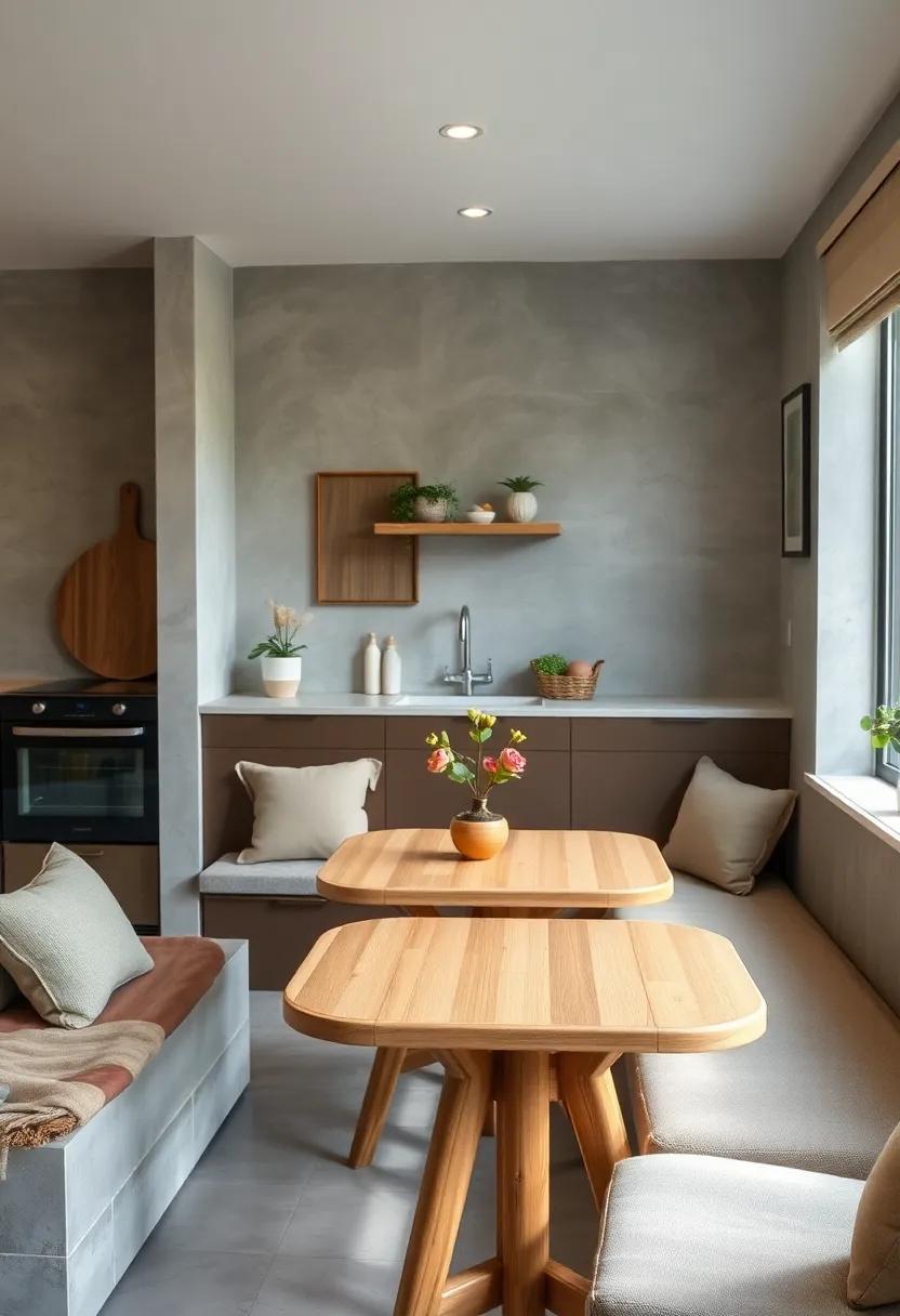 Natural Bamboo Tables Blending Eco-Friendly Design with Cozy Compact Kitchen Settings