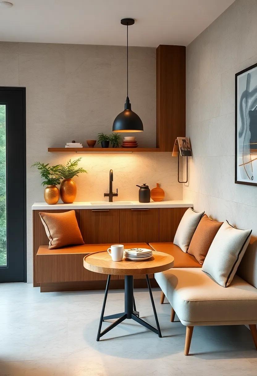 Neutral Tone Wooden Corner Tables Bringing Subtle Elegance and Functionality to Small Kitchens