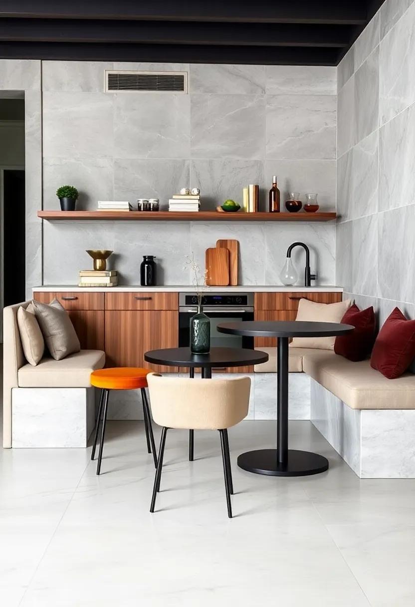 Sleek Black Compact Tables Offering Contrast and Drama in Small Contemporary Kitchen Nooks