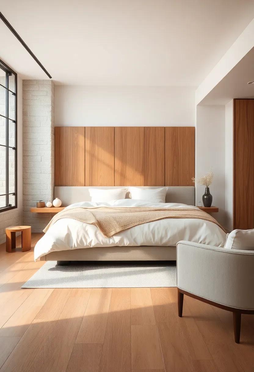 Smooth Wooden Flooring Harmonizing With Plush Ivory Bedding for a Modern and Comfortable Bedroom
