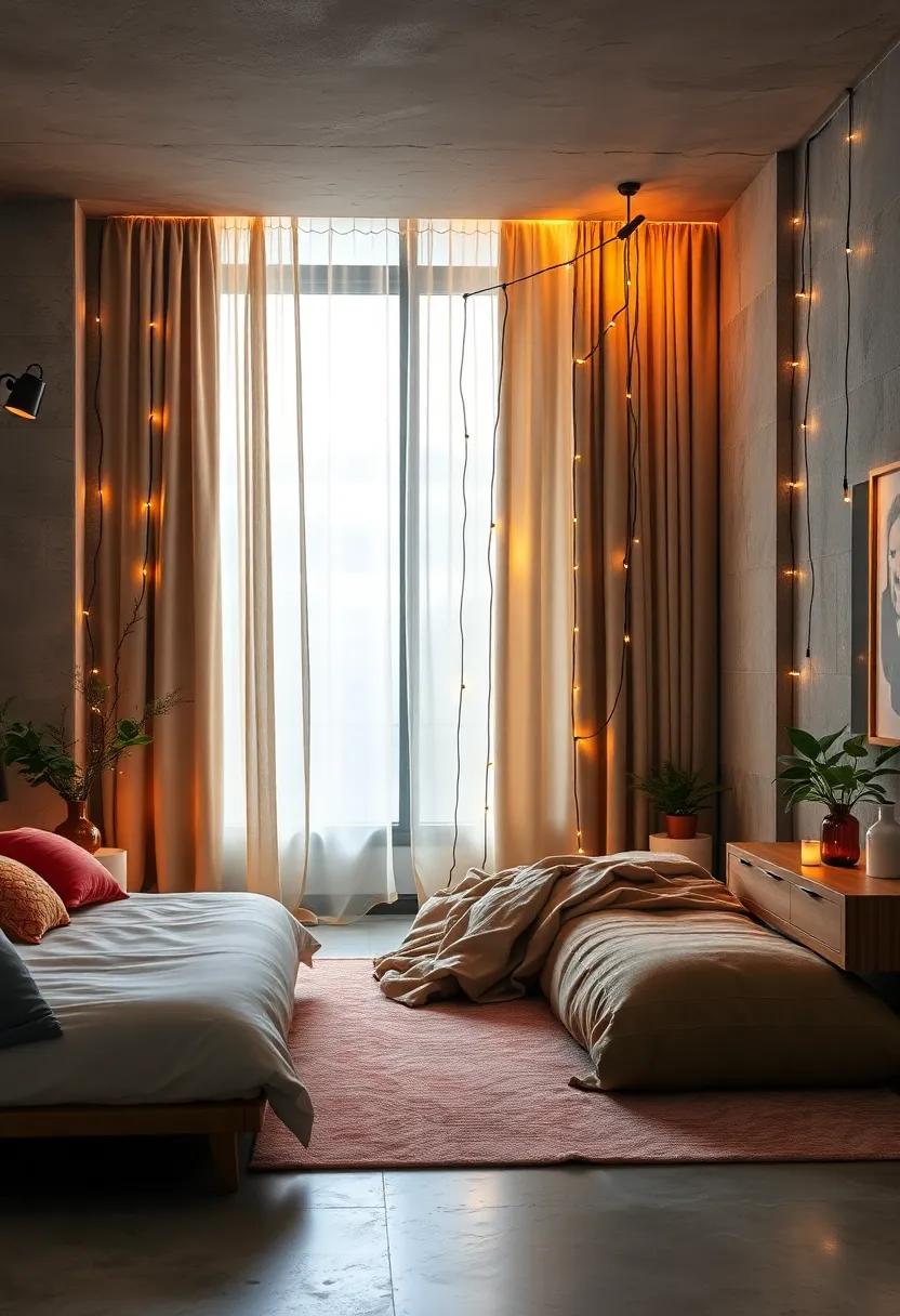 Curtains Gently Billowing as Solar-Powered Fairy Lights Illuminate the Bedroom