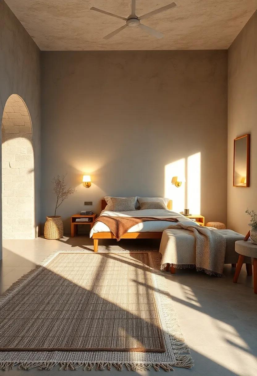 Low-Energy Lamps Creating Serene Shadow Patterns on Handwoven Rugs and Throws