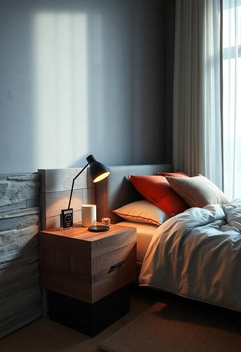 Reclaimed Wood Bedside Table Paired with Sleek Solar-Powered Reading Light