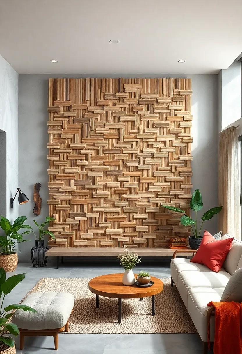 Textured Layers Of Bamboo Fibers Blending Tradition With Modern Sustainable Wall Design