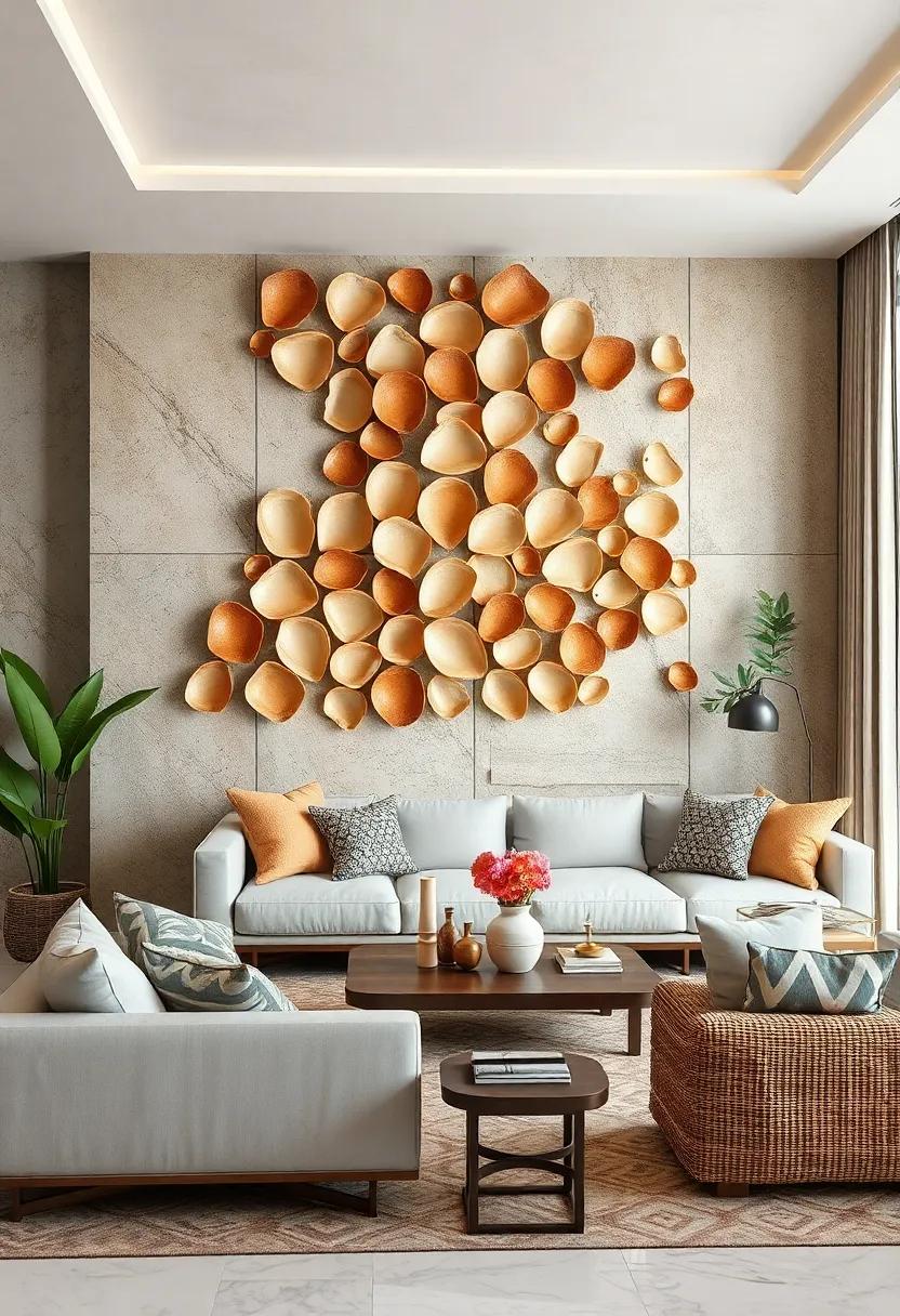 Decorative Panels Crafted From Coconut Shells Highlighting Natural Textures And Warm Tones