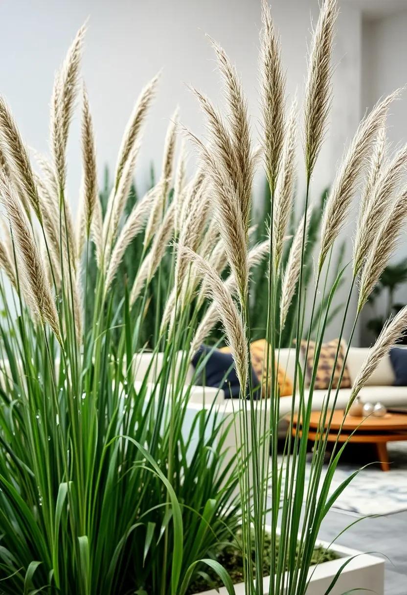 A Close-Up of Dense Karl Foerster Grass with Dew Drops Highlighting Its Texture and Height