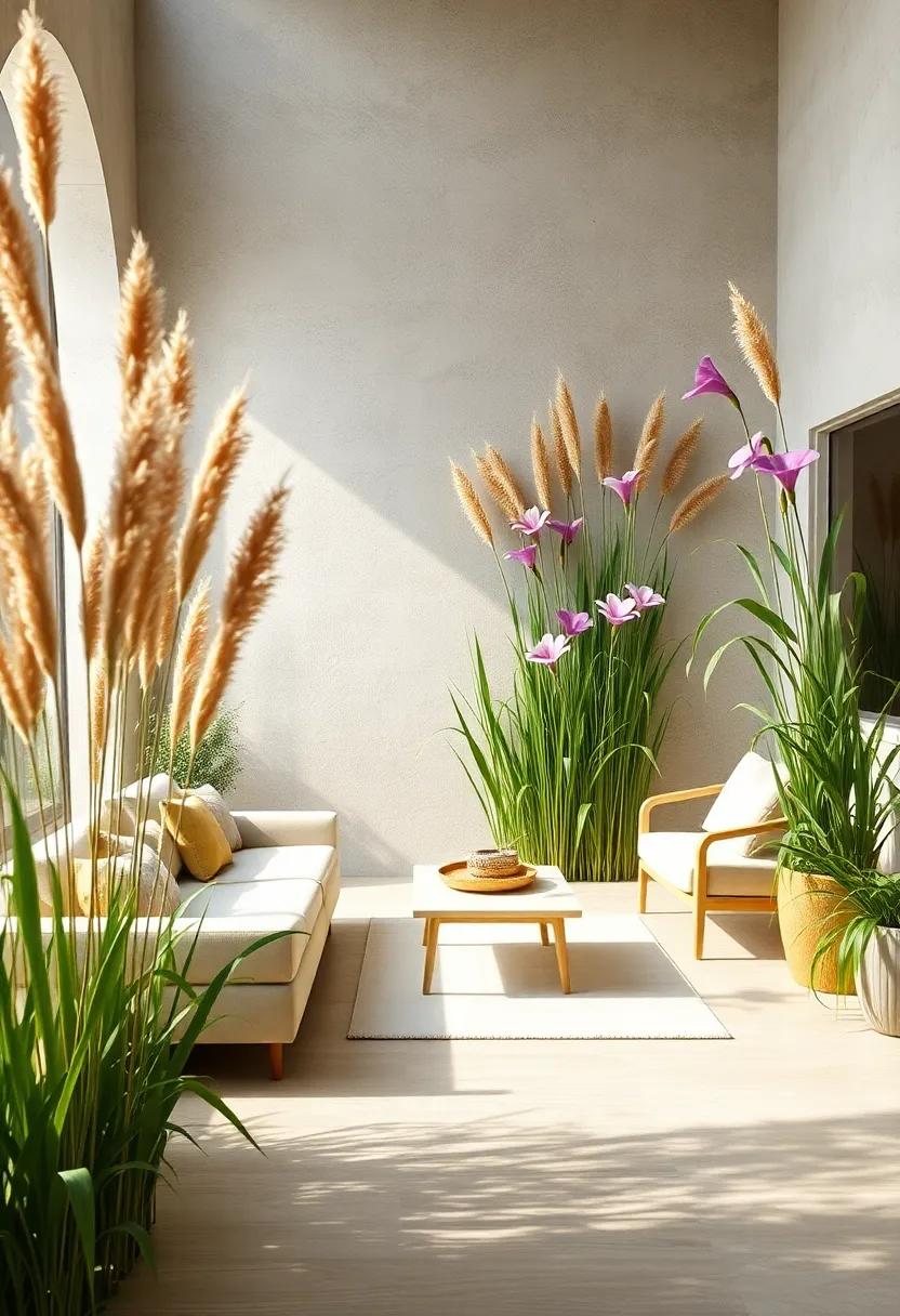 Morning Glories Entwined with Tall Wheat Grass, Creating a Romantic and Secluded Garden Retreat