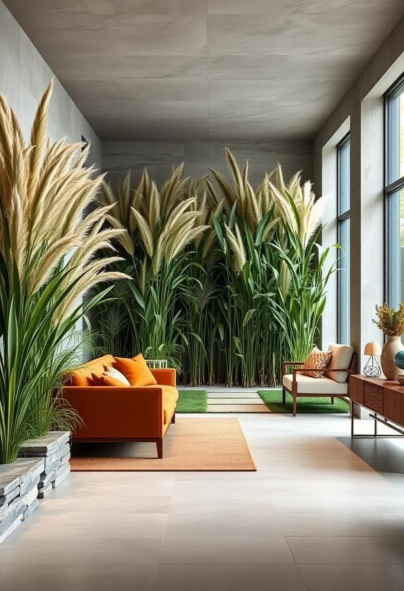 Soft Layers of Variegated Giant Reed Grass Cloaking a Quiet Garden Path in Subtle Privacy