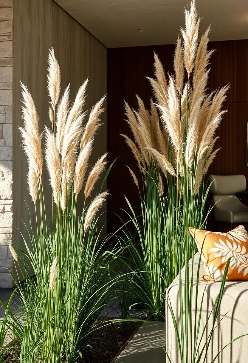 Sunlight Filtering Through Tall Stemmed Feather Grass Creating Intricate Natural Patterns