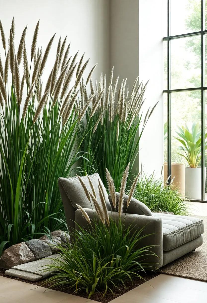 Tall Fountain Grass Creating a Dynamic and Inviting Border Along a Quiet Pathway
