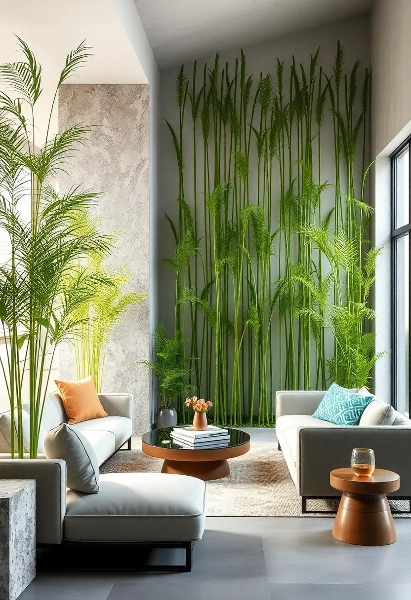 Thin, Lush Bamboo Stalks Rising Vertically to Forge a Sleek, Minimalist Privacy Screen