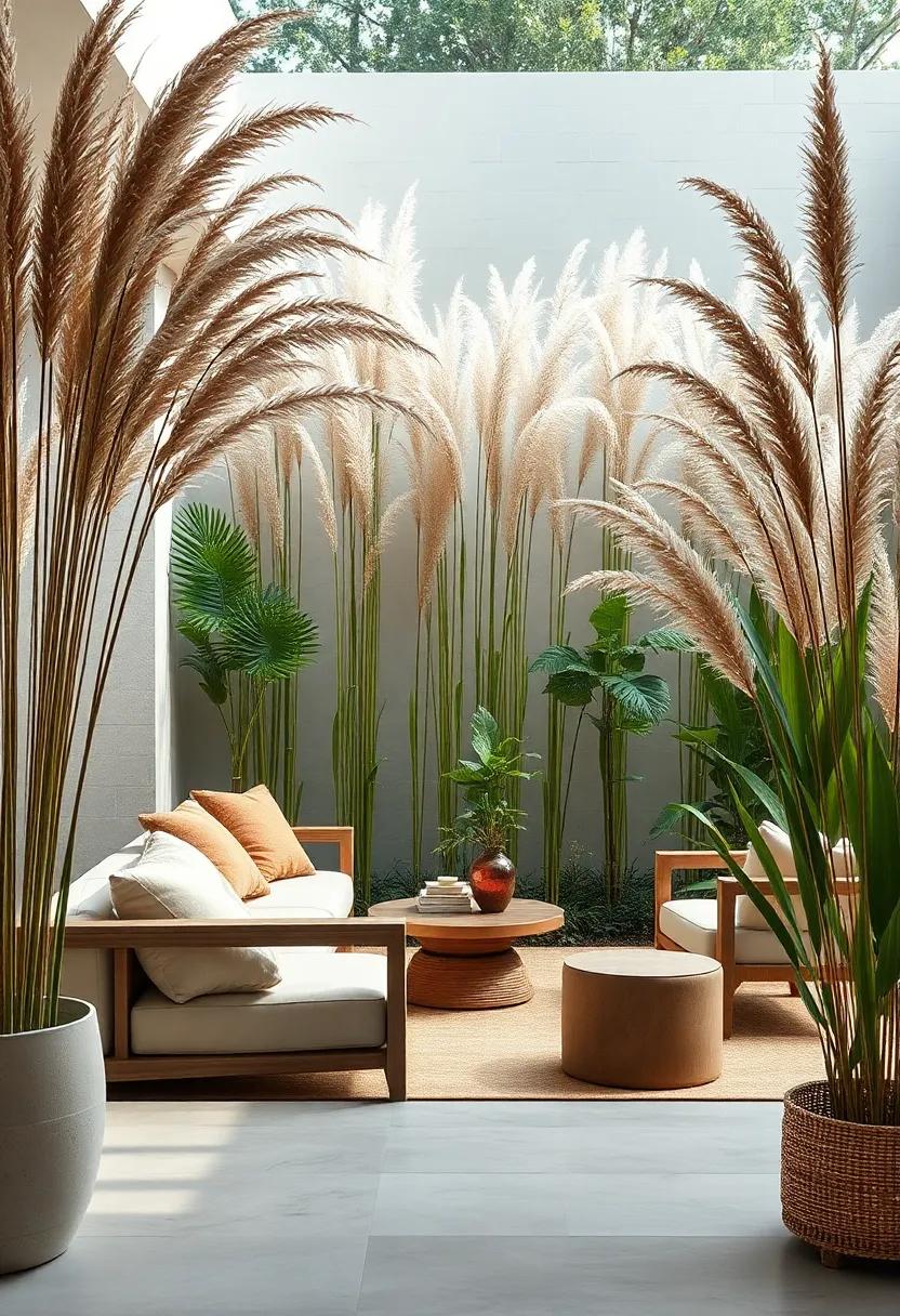 Whispering Screens of Feather Reed Grass Swaying Elegantly in a Serene Backyard Setting