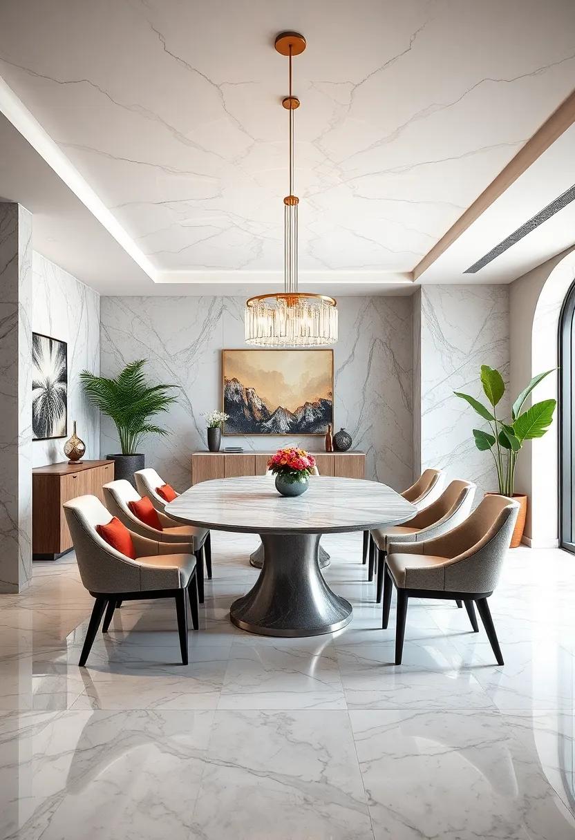 Elevate Your Dining Atmosphere with the Luxurious Veins and Swirls of Classic Marble Patterns