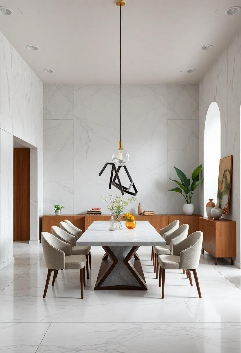Minimalist Dining Spaces Elevated by the Subtle Grandeur and Texture of Marble Installations
