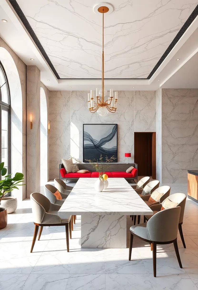 How Veined Marble Captures Light and Shadow to Sculpt a Dynamic Dining Experience by Day and Night