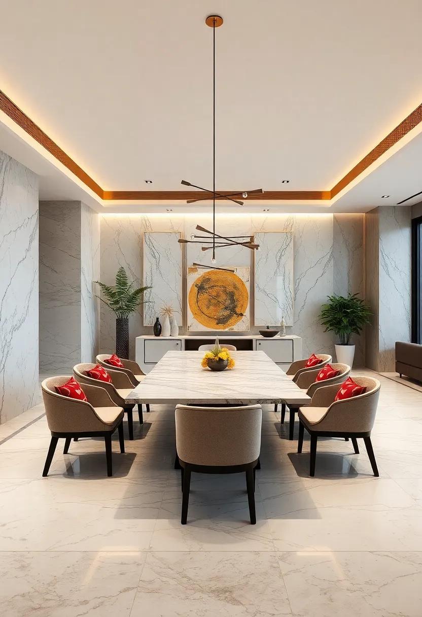 The Impact of Large Marble Slabs in Expansive Dining Rooms Conveying Grandeur and Openness