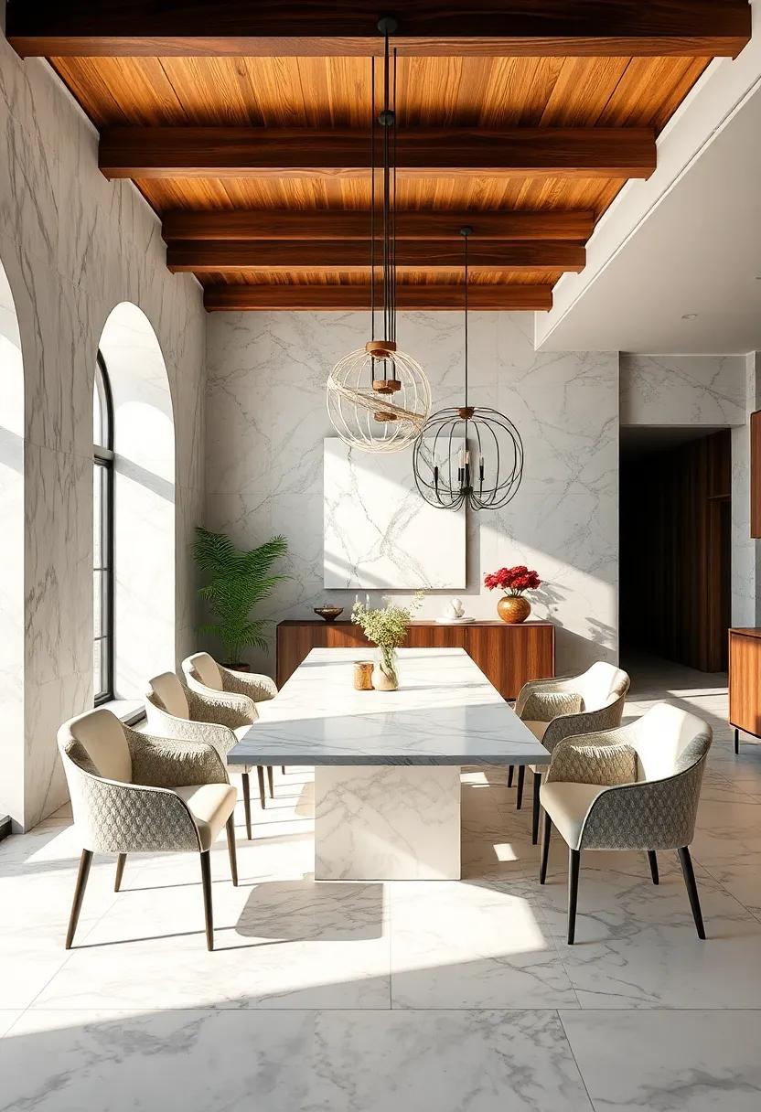 Exploring the Subtle Range of Marble Shades from Crisp Whites to Rich Earthy Tones in Dining Spaces