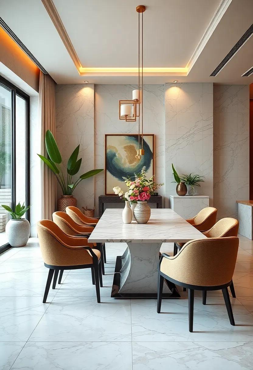 Integrating Marble with Greenery and Floral Arrangements to Bring Freshness and Life into Dining Areas