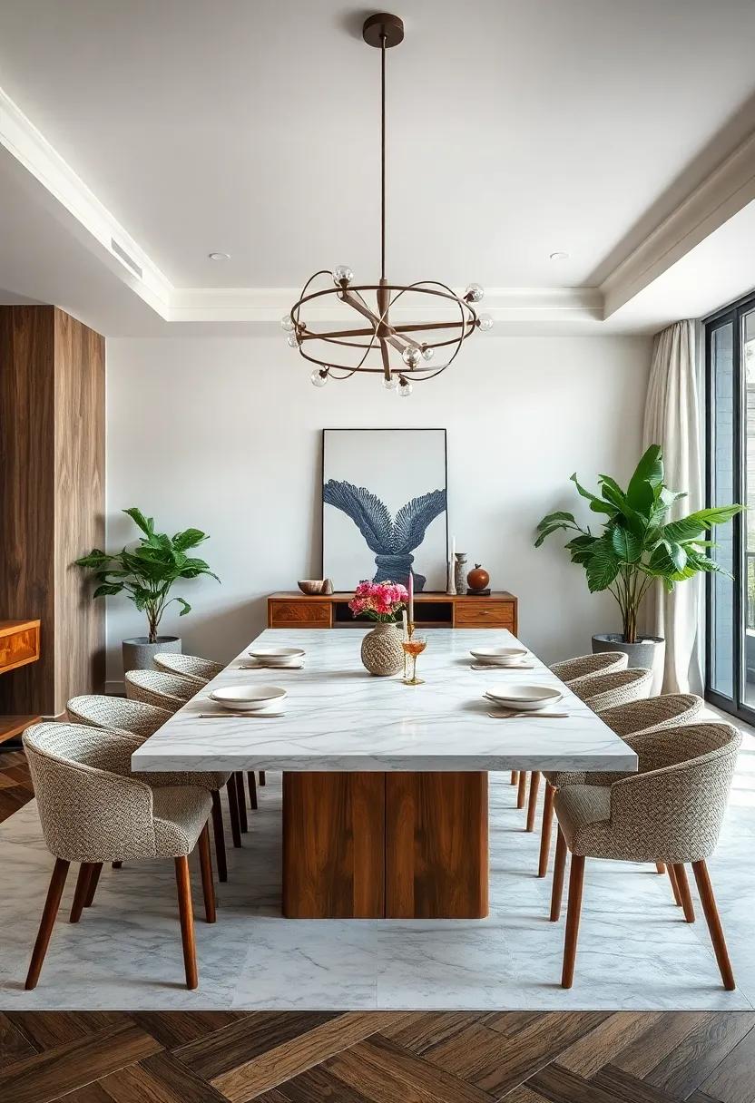 Marble Tabletops Paired with Natural Wood Elements for a Balanced Blend of Rustic and Refined