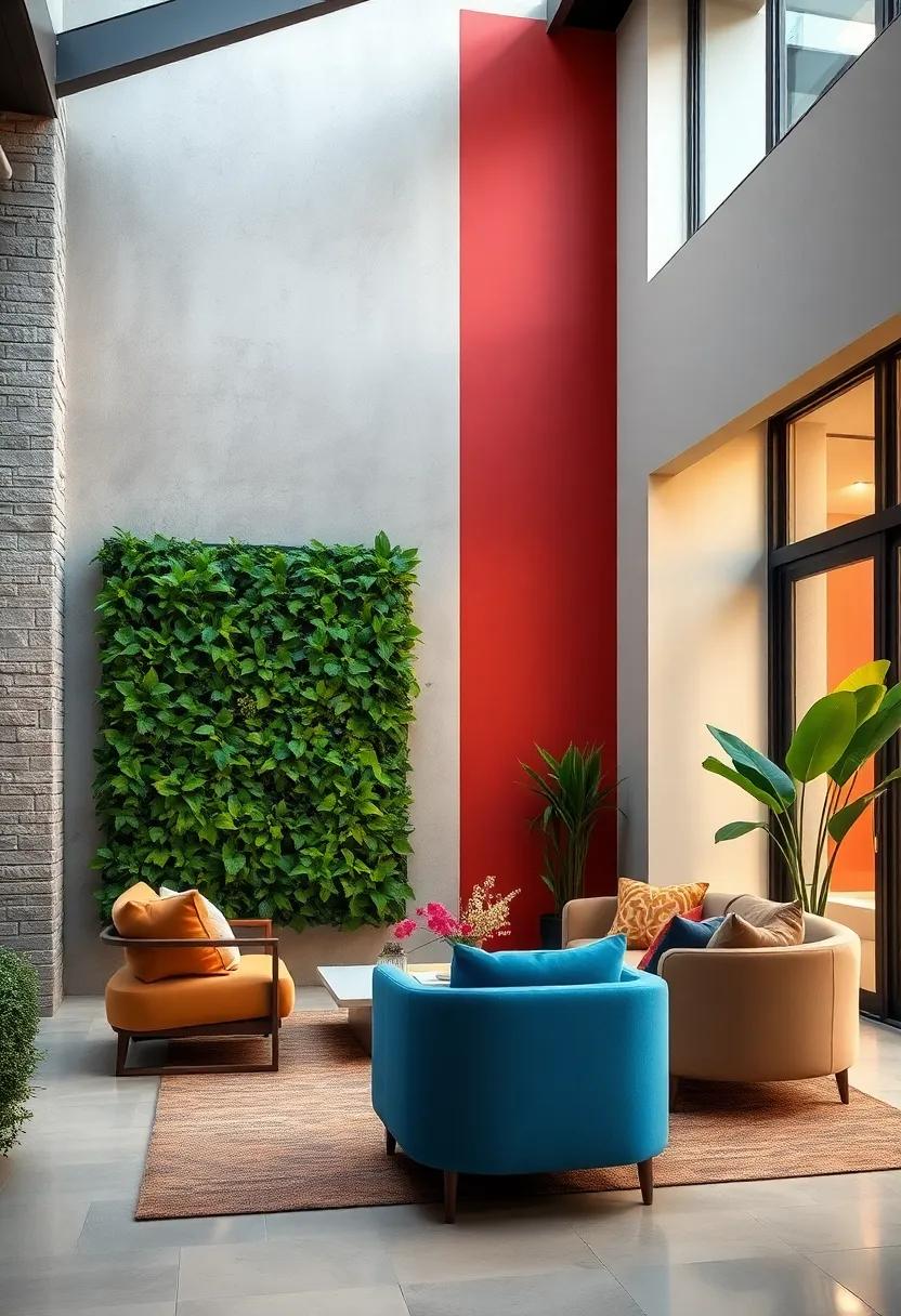 Juxtaposing Vertical Garden Greenery Against Bold Painted Walls for Maximum Impact