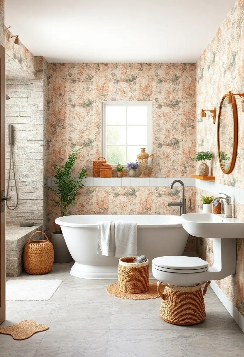 Rustic Cottage Wallpaper Designs Melding Warmth with Traditional Bathroom Charm