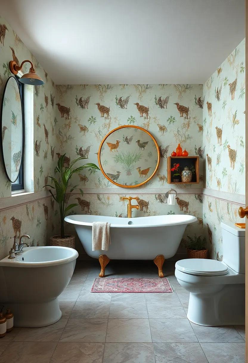 Whimsical Animal Motifs Blending Playfulness with Elegance in Retro Bathroom Spaces
