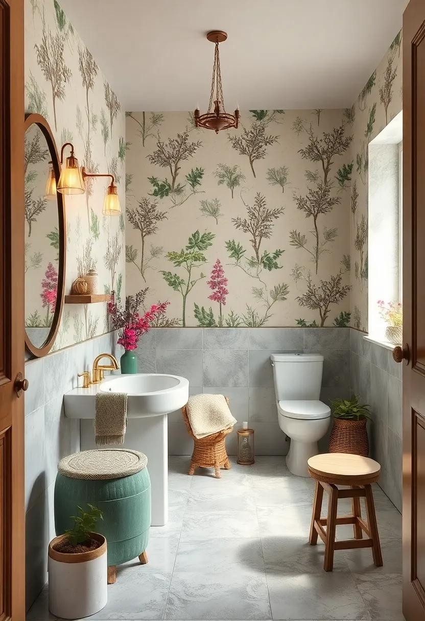 Whimsical Nature Scenes Adding Charm and Character to Vintage Bathroom Ambience
