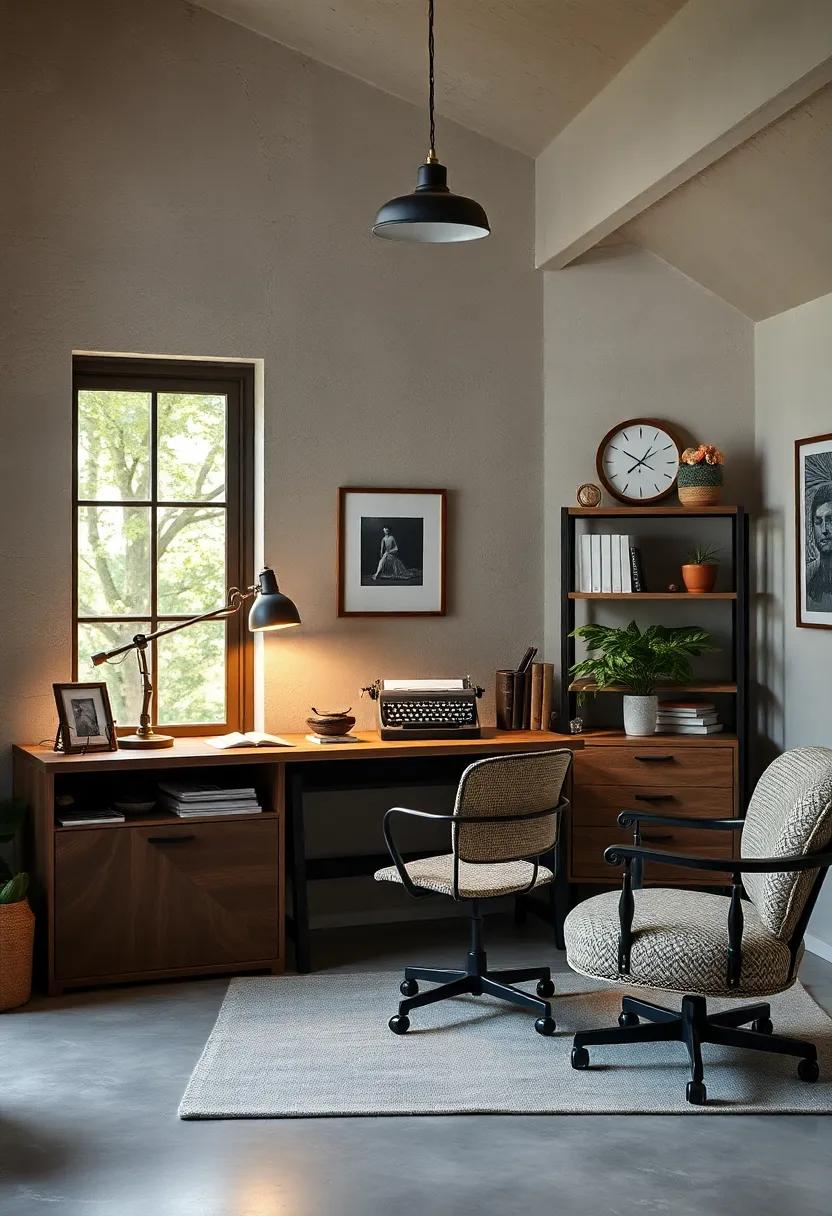 Timeless Elegance Captured by Classic Typewriter-Inspired Desk Arrangements in Vintage Home Offices
