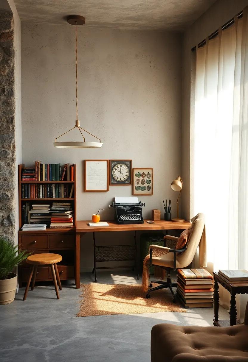The Intrigue of Old Books and Typewriters Paired in a Sunlit Vintage Office Corner with Weathered Textures