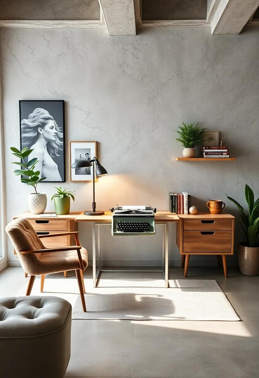 Minimalist Vintage Desks Featuring a Single Typewriter as a Statement Piece in Contemporary Classic Settings