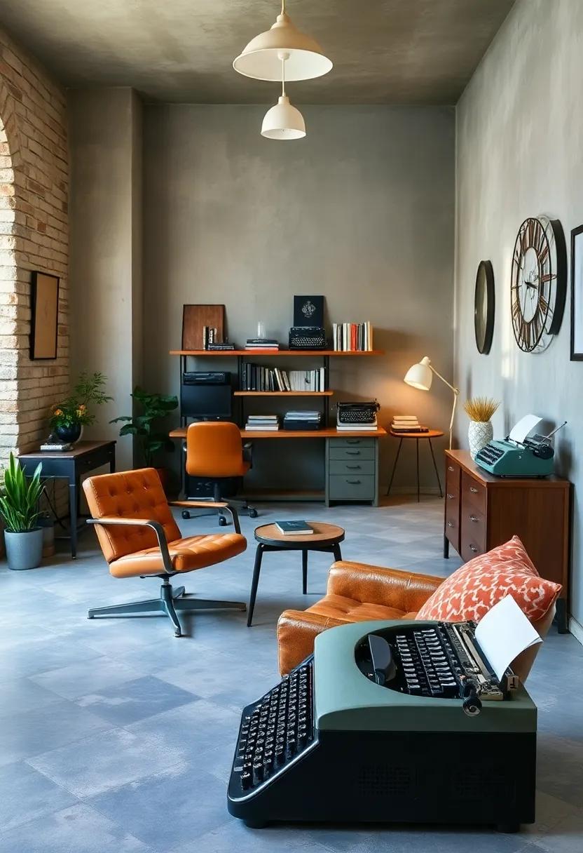 Muted Earth Tones Blended with Antique Typewriter Elements Create Calm and Balanced Vintage Rooms