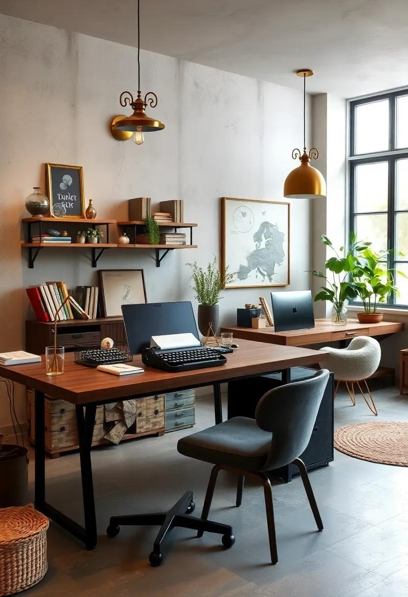 Elegant Brass Accessories and Vintage Stationery Set the Scene for a Charming Typewriter-Themed Workspace