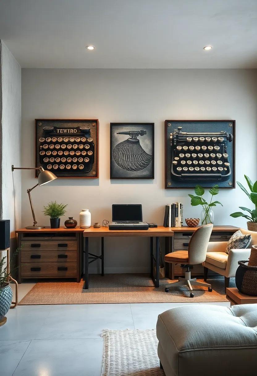 Intricate Details in Vintage Typewriter Keys Mirrored in Unique Home Office Wall Art Compositions