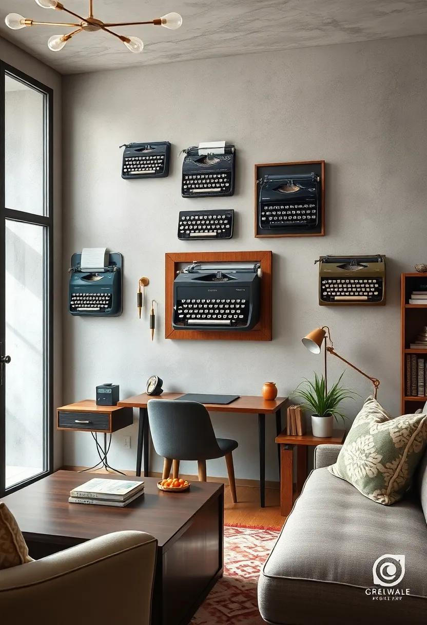 Charming Wall-Mounted Typewriter Art Pieces Offering a Creative Twist to Traditional Vintage Office Decor