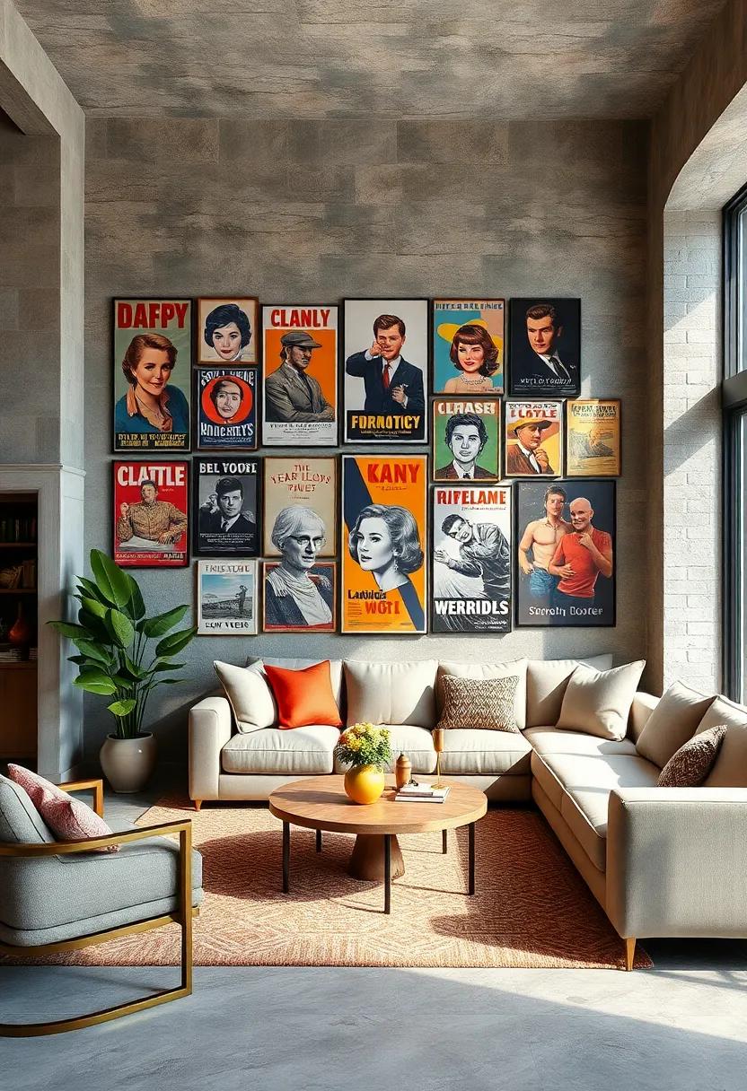 Timeless Wall Collages Featuring Classic Vintage Posters from Different Decades