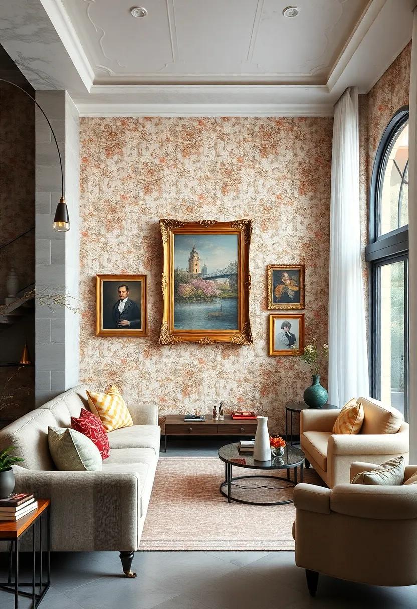 Intricate Victorian Era Wallpaper Patterns Paired with Ornate Gold Picture Frames