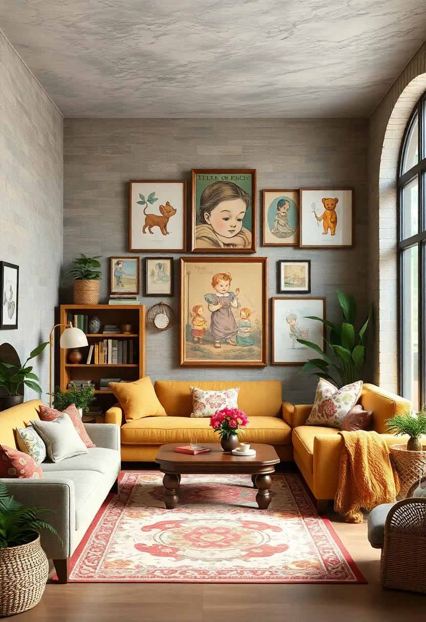 Eclectic Vintage Collage Walls Combining Antique Sheet Music and Handwritten Letters