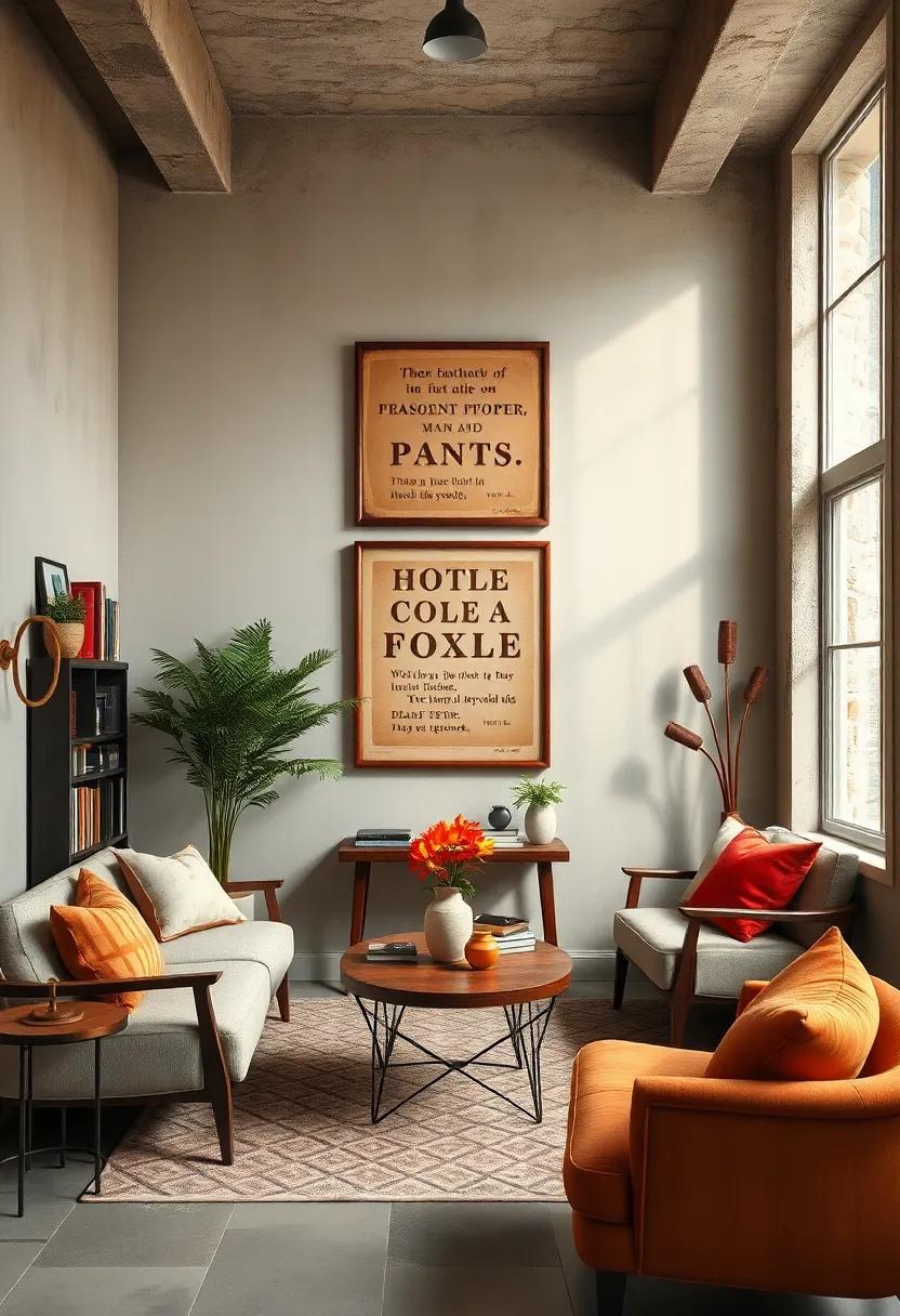 Cozy Reading Nooks Adorned with Warm Sepia-Toned Vintage Typography Art
