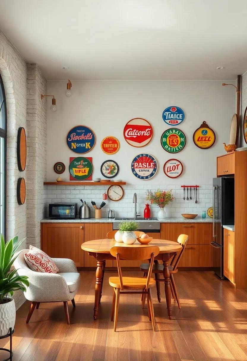 Charming Retro Kitchen Walls Decorated with Colorful Mid-Century Advertising Signs