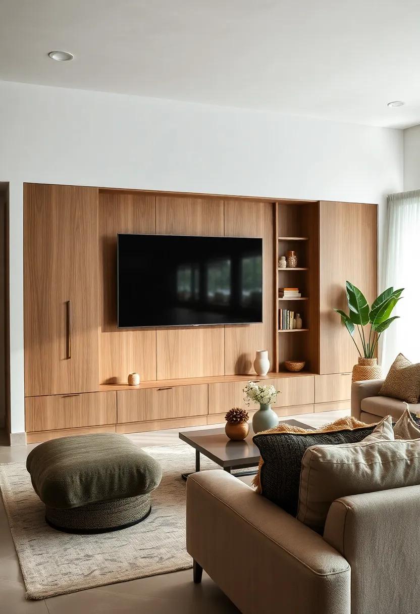 Hidden TV Cabinets That Slide Away Into Spacious Storage Units Creating a Clean Wall When Not in Use
