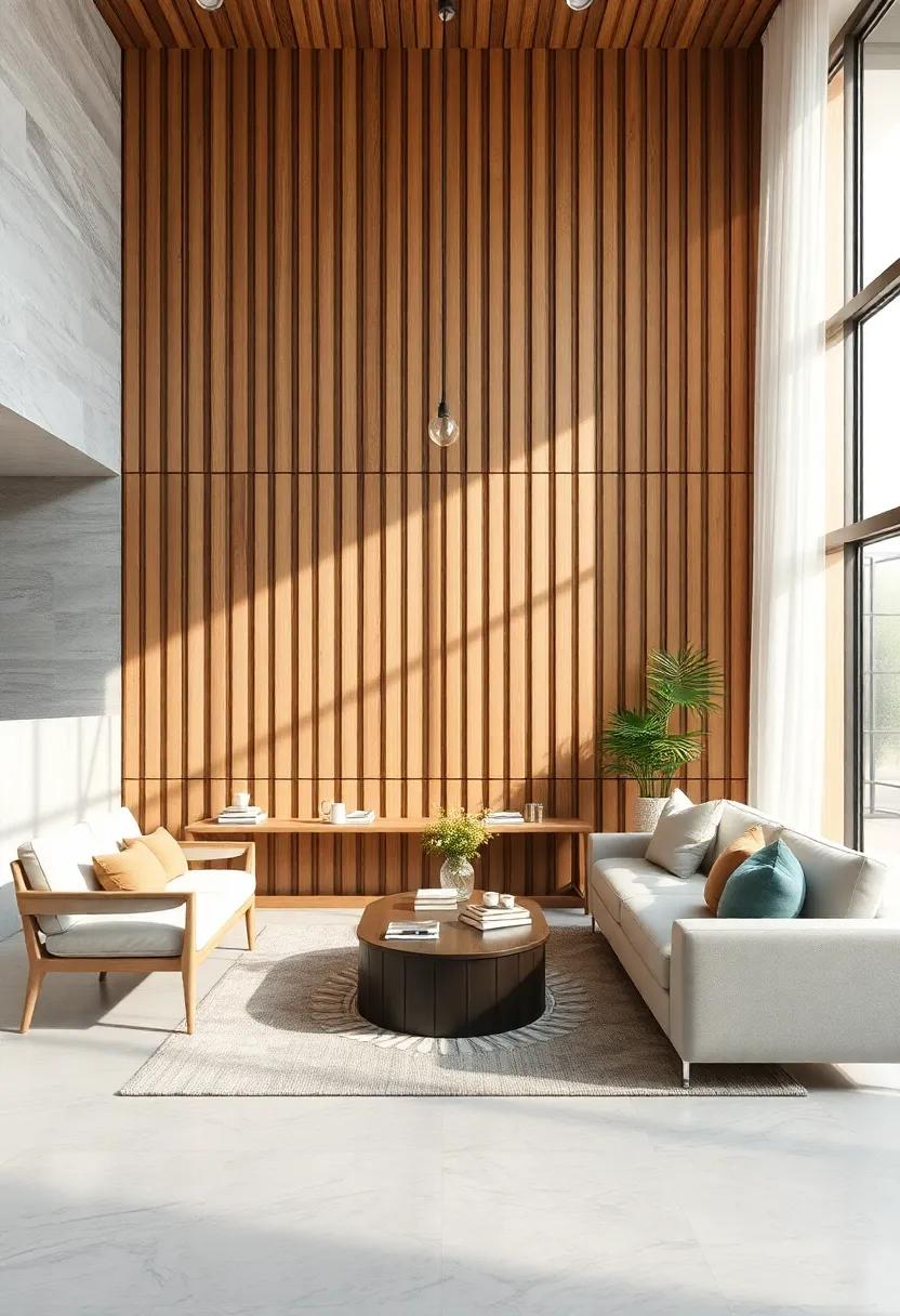 Vertical Slat Wood Paneling Evoking Scandinavian Simplicity and Natural Light Diffusion