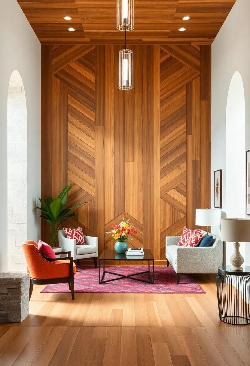 Bold Geometric Wood Panel Designs Combining Triangular and Hexagonal Patterns to Create Dynamic Visual Interest
